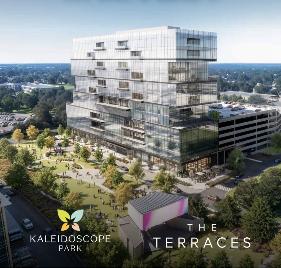 Rendering of The Terraces, a planned building beside Kaleidoscope Park